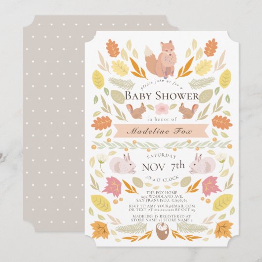 Bosdieren Herfstloof Baby Shower Kaart (Voorkant / Achterkant)