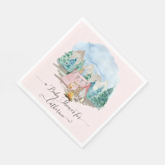 Bosdieren Herten Beer Rustiek Roze Baby shower Servet (Hoek)