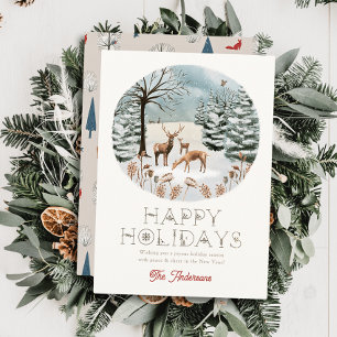 Bosdieren Herten Winterscape Kerstmis Feestdagenkaart