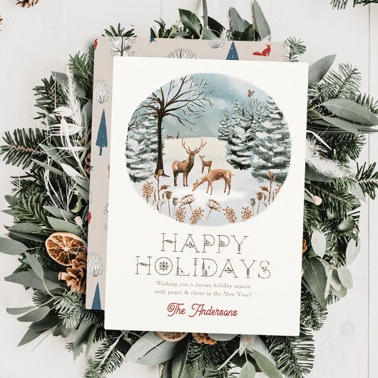 Bosdieren Herten Winterscape Kerstmis Feestdagenkaart