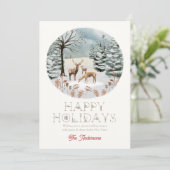 Bosdieren Herten Winterscape Kerstmis Feestdagenkaart (Staand voorkant)