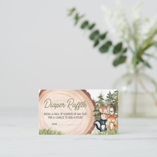 Bosdieren Hout Slice Luier Raffle Informatiekaartje (Staand voorkant)