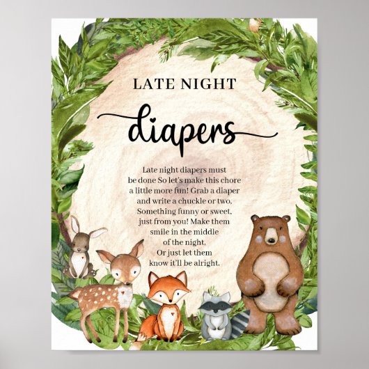 Bosdieren houten log Late Night Diapers game Poster (Voorkant)
