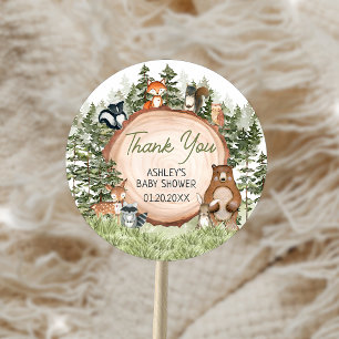 Bosdieren Houten Schijf Baby Shower Ronde Sticker