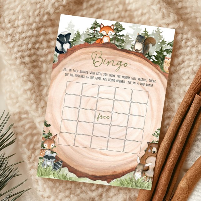 Bosdieren Houten Schijf Bingo Spel (Boy Woodland Animals Baby Shower Bingo Game)