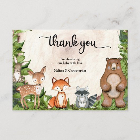 Bosdieren houten slice greenery bedankt informatiekaartje (Voorkant)