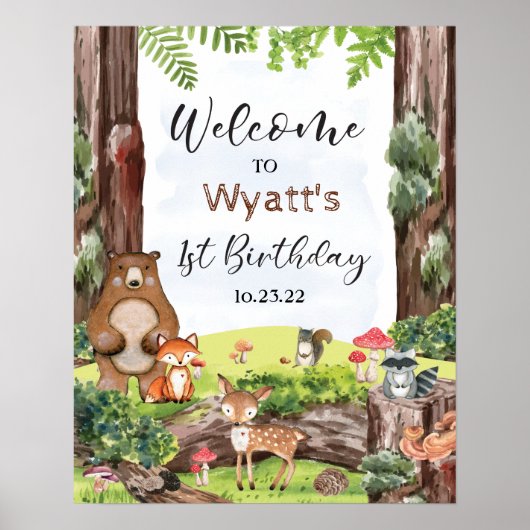 Bosdieren in bos welkom bord poster (Voorkant)