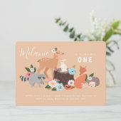 Bosdieren in de Cute Woodland First 1st Birthday Kaart (Staand voorkant)