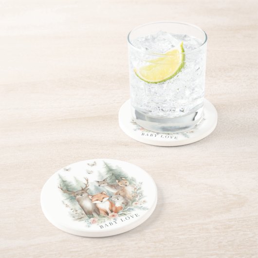 bosdieren in de Waterverf Zandsteen Onderzetter (Zijkant)