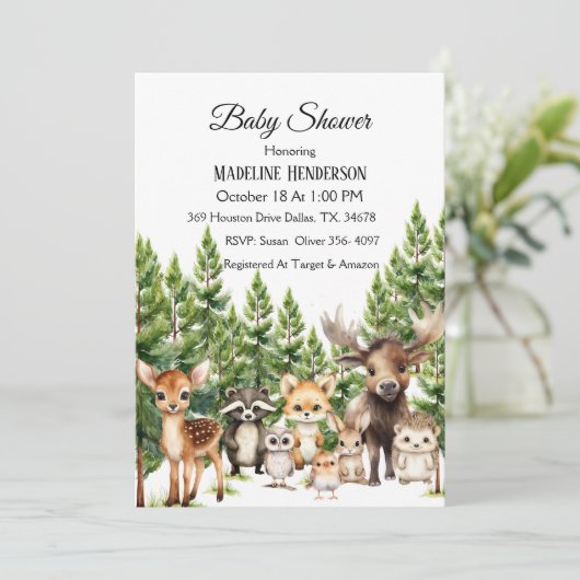 Bosdieren in het Baby shower van het bos Kaart (Staand voorkant)