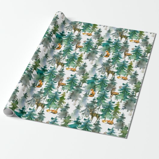 Bosdieren in het Forest Waterverf Pattern Cadeaupapier (Uitgerold)