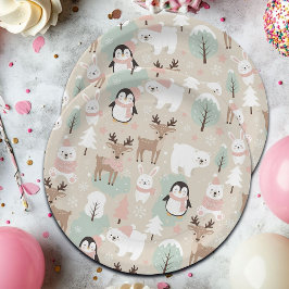 Bosdieren in het Whimsical Woud in de Winter Papieren Bordje