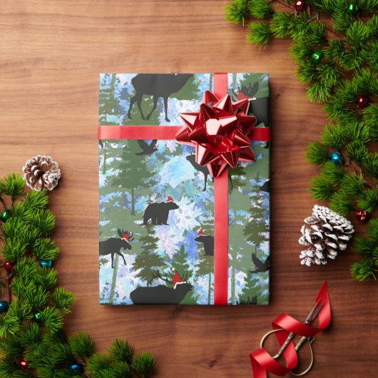 Bosdieren in kerstmannenhoeden cadeaupapier (Feestdagen Geschenken)