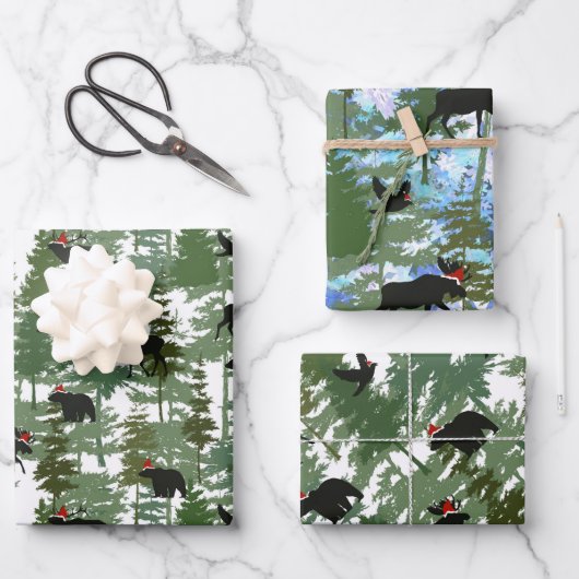 Bosdieren in Santa Hats Inpakpapier Vel (Voorkant)