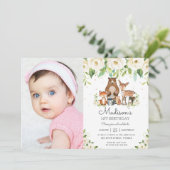 Bosdieren Ivory Bloemen 1e Verjaardag Foto Kaart (Staand voorkant)