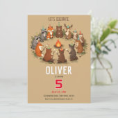 Bosdieren Kampvuur Verjaardagsfeestje Kaart (Staand voorkant)