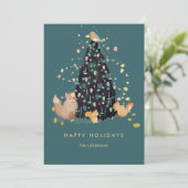 Bosdieren Kerstboom Thee-blauwe Kerstkaart (Staand voorkant)