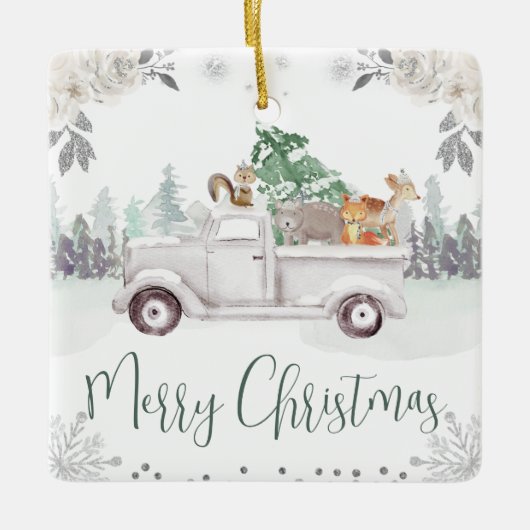 Bosdieren Kerstmis Keramisch Ornament (Voorkant)