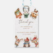 Bosdieren Kerstwinter baby shower Cadeaulabel (Voorkant)
