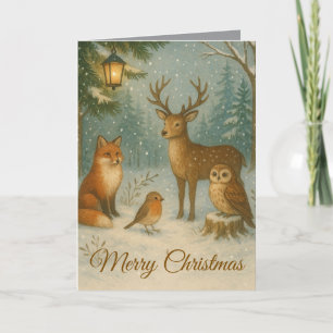 Bosdieren Knus Kerstmis Aangepaste Naam Kaart