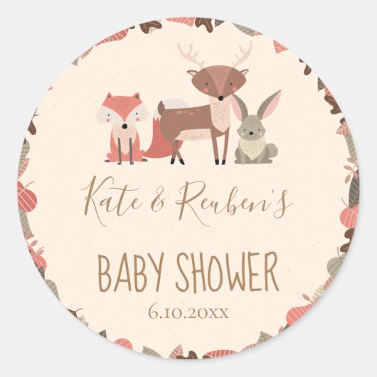 Bosdieren Koppel Baby Shower Ronde Sticker (Voorkant)