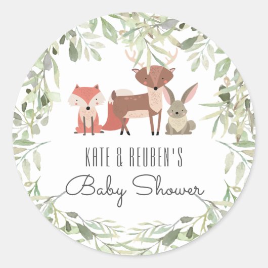 Bosdieren Koppel Baby Shower Ronde Sticker (Voorkant)