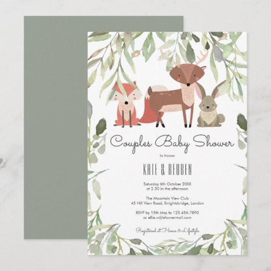 Bosdieren Koppel Baby Shower / Sprinkle Kaart (Voorkant / Achterkant)