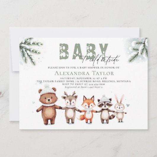 Bosdieren koud buiten Baby shower Kaart (Voorkant)