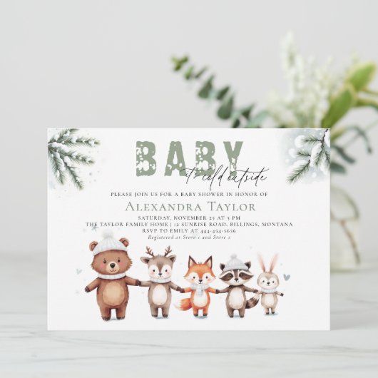 Bosdieren koud buiten Baby shower Kaart (Staand voorkant)
