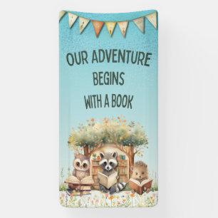 Bosdieren lezen boeken schoolbibliotheek spandoek
