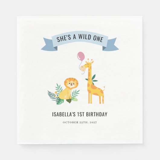 Bosdieren Lion Giraffe 1e verjaardag Servet (Voorkant)