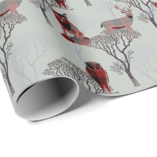 Bosdieren Lumberjack Buffalo Plaid Cadeaupapier (Rol Hoek)