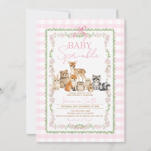 Bosdieren Meisje Sprinkle | Roze Gingham Kaart (Voorkant)
