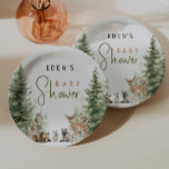 Bosdieren met naam Baby shower Papieren Bordje<br><div class="desc">Maak kennis met onze bosdieren met de naam baby shower papier borden, ideaal voor een leuk en grillig feest! Met een waterverf bos verhaal thema met schattige wezens zoals een vos, konijn, beer en herten, het is geweldig voor een genderneutraal douchen. Dit op bohemien geïnspireerde ontwerp zet een zoete en...</div>