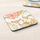 Bosdieren met Roze Bloemen Bos Bier Onderzetter (Linkerzijde)