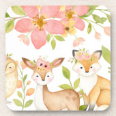 Bosdieren met Roze Bloemen Bos Bier Onderzetter (Voorkant)
