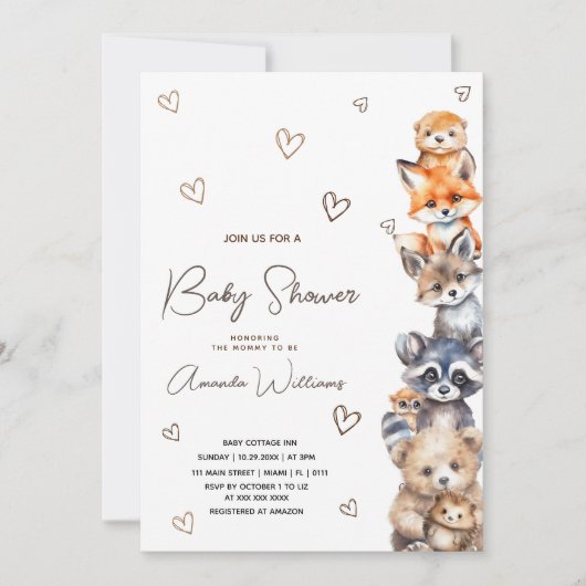 Bosdieren Modern Baby shower Invitation Kaart (Voorkant)