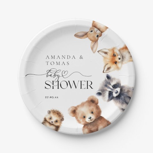 Bosdieren Modern Baby shower Papieren Bordje (Voorkant)