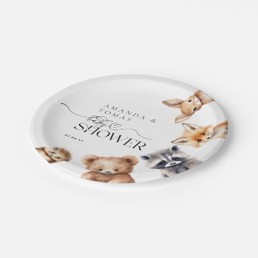 Bosdieren Modern Baby shower Papieren Bordje (Gekanteld)