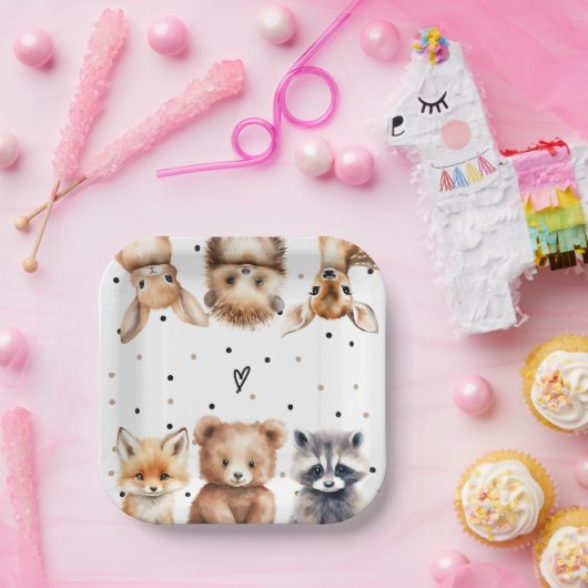 Bosdieren Modern Baby shower Papieren Bordje (Feest)