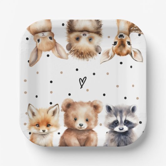 Bosdieren Modern Baby shower Papieren Bordje (Voorkant)