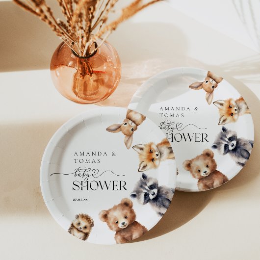 Bosdieren Modern Baby shower Papieren Bordje