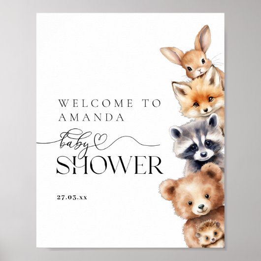 Bosdieren Modern Baby shower Poster (Voorkant)