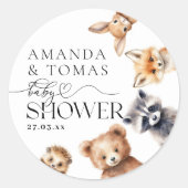 Bosdieren Modern Baby shower Ronde Sticker (Voorkant)