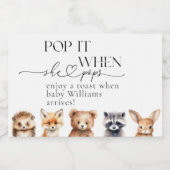 Bosdieren Modern Baby shower Sparkling Wijnetiket (Enkel label)