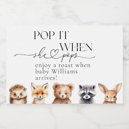 Bosdieren Modern Baby shower Sparkling Wijnetiket (Enkel label)