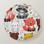 Bosdieren Naadloos Rond Kussen (Achterkant)