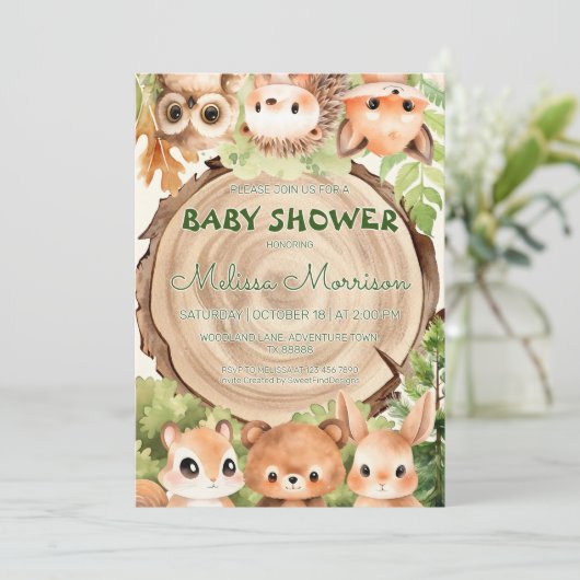 Bosdieren Natuur Woodland Baby Jongensdouche Kaart (Staand voorkant)