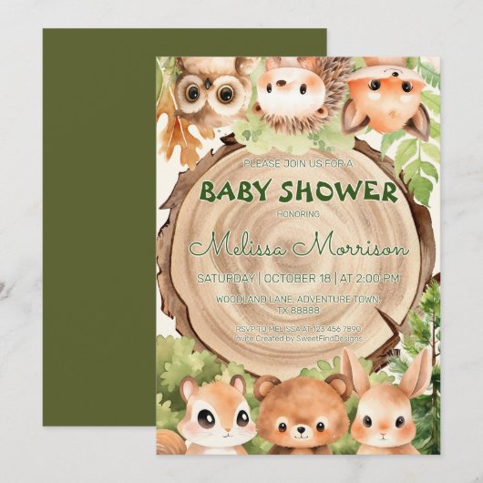 Bosdieren Natuur Woodland Baby Jongensdouche Kaart (Voorkant / Achterkant)