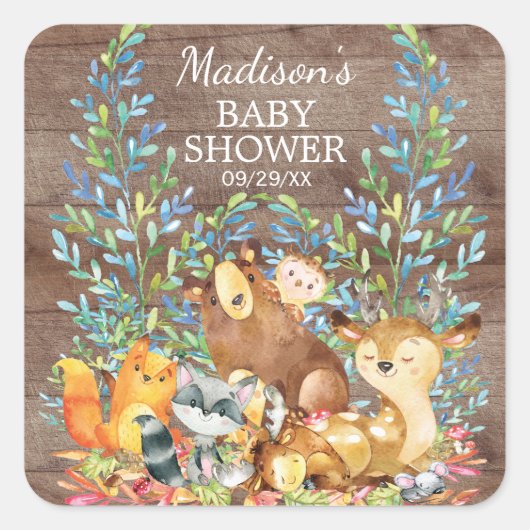 Bosdieren Neutraal Baby shower Favor Sticker (Voorkant)